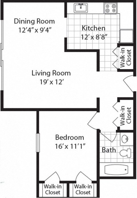 1  Bed   1  Bath   902 Sq. Ft. THE ELLINGTON Floor Plan at The Langston Views, Washington, 20020